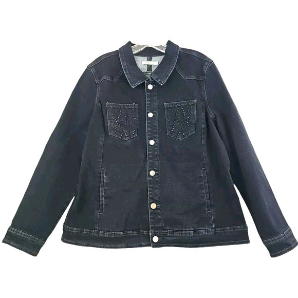 Luxe Moda ~Woman Size XL~ Black Denim Beaded Jacket Cotton Blend. - Picture 6 of 9